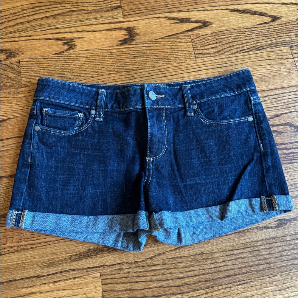 PAIGE Blue Jean Shorts with Cuffed Hem